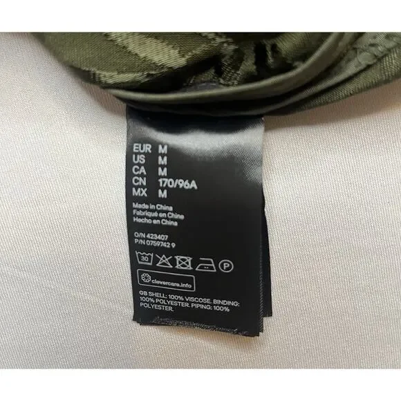 H&M Trend Khaki Green Silky Palm Leaf Print Kimono Long Jacket Sz M - Picture 9 of 10